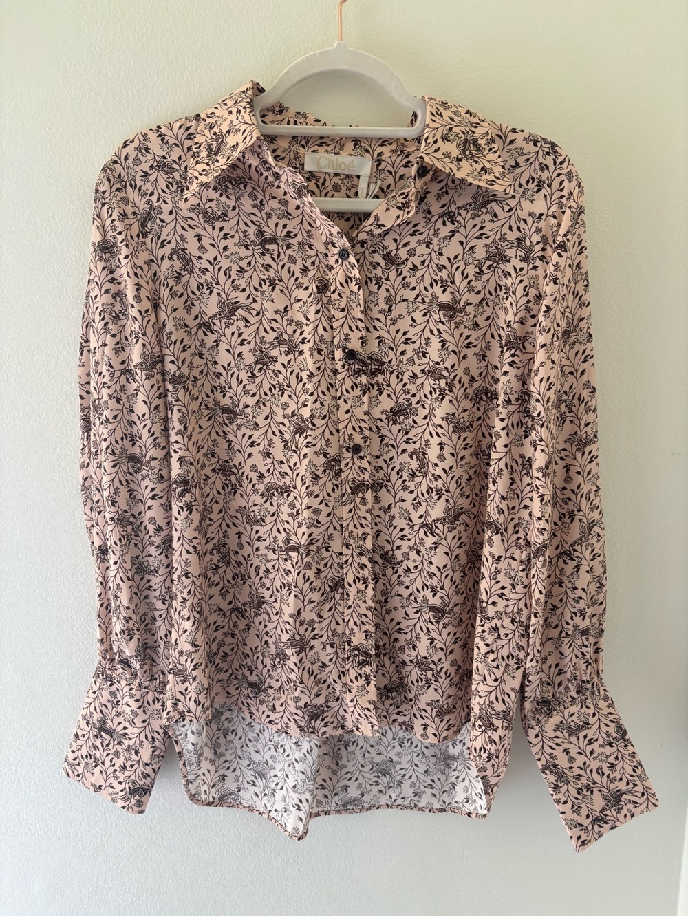 Chloe Blush Pink Floral-Print Button Front Blouse